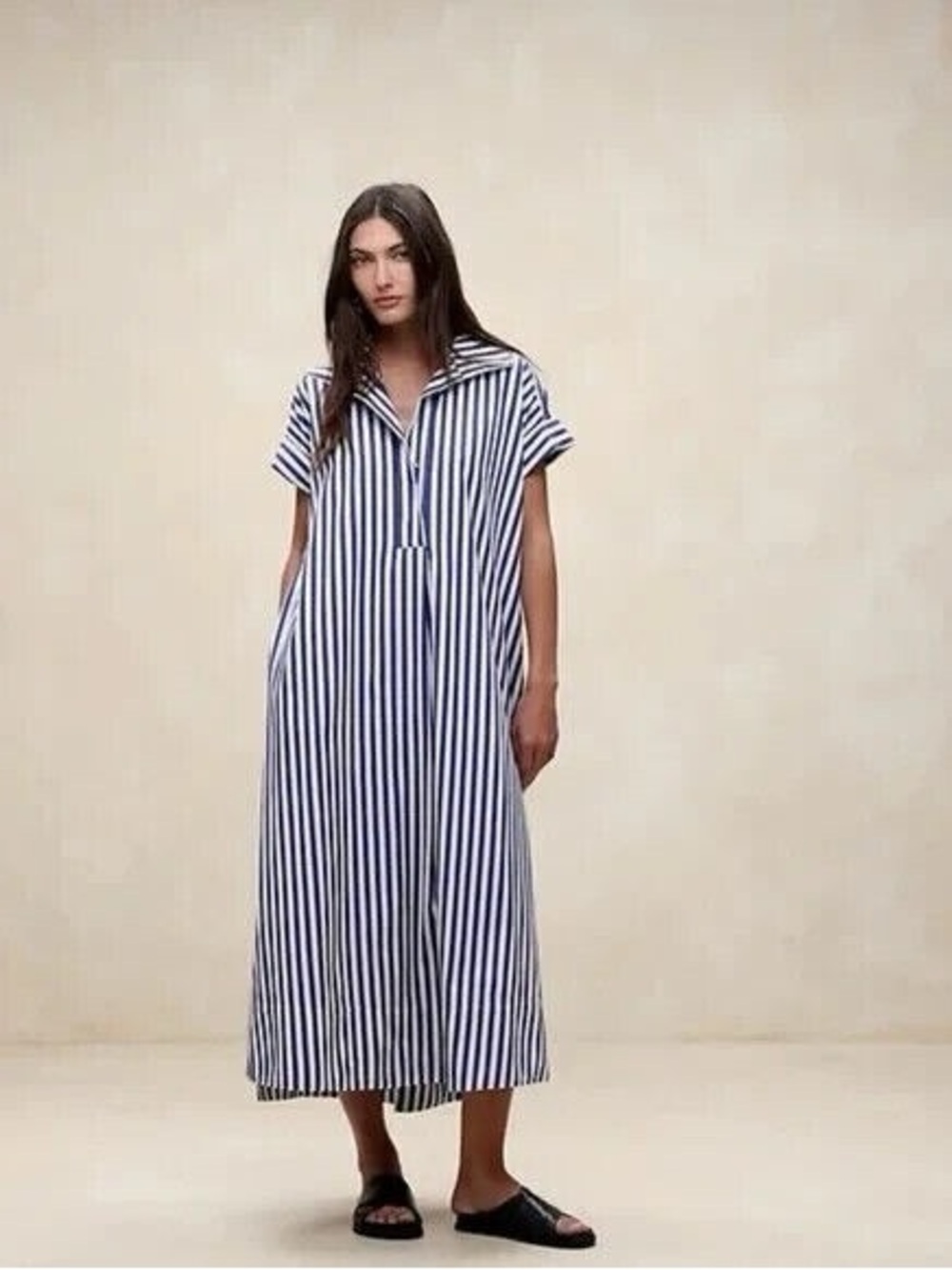 Banana Republic NWT Blue/White Striped Cruz Poplin Maxi Dress XS/S - Picture 2 of 5
